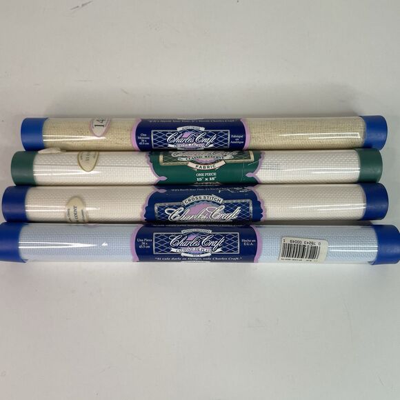 Vintage Charles Craft Cross Stitch Fabric, 15”x18” Lot Of 4 Brand New - Picture 1 of 4